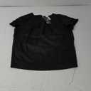 Blooming Jelly Women's Casual Round Neck Basic Pleated Top Cap Sleeve Curved Keyhole Back Chiffon Blouse, L, Black