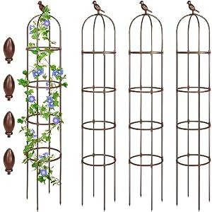 4 Pack 6 ft Garden Obelisk Trellis for Climbing Plants Outdoor Rustproof Rose Pots Tall Tower Metal Garden Trellis for Outdoor Indoor Vines Flower Plants Support(Brown)