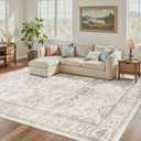 Madane Washable 7x9 Area Rugs for Living Room,Soft Natural Rug Brown/Ivory | Non-Slip Backing, Stain Resistant Vintage Throw Rugs Low Pile Thin Carpet for Bedroom Dining Room Farmhouse 7'x9'
