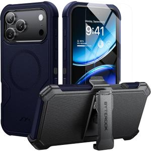 for iPhone 17 Pro Max Case 6.9" with Belt Clip Holster,Compatible with MagSafe,Anti-Drop,Shockproof,Heavy Duty Protection,w/Screen Protector,with 360Rotating Kickstand,Blue