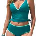 ZAFUL Womens Tankini Swimsuits Tummy Control Bathing Suits 2025 Two Piece Color Block Swim Suit with High Waisted Bottom S