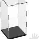 1-Pack Acrylic Display Case, 3.9x3.9x7.9 Inch/10x10x20cm Acrylic Clear Display Case Box with Black Wooden Base for Collectibles, Dustproof Showcase [Black, Clear]