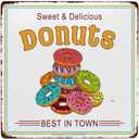 2 x Sweet And Delicious Donuts Sign Decor Iron Poster Painting Tin Sign Vintage Wall Decor For Cafe Bar Pub Home Beer Decoration Crafts (8x8 Inch)