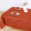misaya Rectangle Thanksgiving Tablecloth, Waterproof Jacquard Fall Table Cloth, Damask Cloth Table Cover for Harvest Decor (52" x 70", Rust Vine Pattern) (Terracotta)