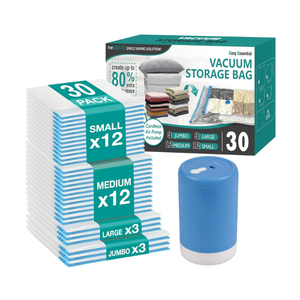 Cozy Essential Travel Vacuum Storage Bags with Rechargeable Cordless USB Pump, Space Saver Bags for Luggage, Suitcase, CarryOn, for Clothes, Blankets, Bedding & Seasonal Storage, 30 Combo