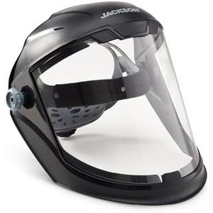 Jackson Safety Lightweight MAXVIEW Premium Face Shield - Mask with 370 Speed Dial Ratcheting Headgear, ANSI Z87.1, for Work, Grinding, Cutting - Uncoated - Clear Tint