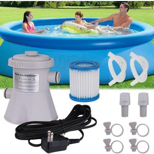 300 Gallons Above Ground Round Pool Filter Pump,Household Inflatable Pool Filter Pump System Kit Cleaning Tool+ Filter Cartridge,Uses Type A or C Filter Cartridge