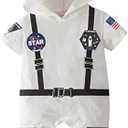 OLLULL Baby Astronaut Costumes, Unisex Toddler Space Suit, Halloween Dress Up Romper Pilot Costume(White,12-18 Months)
