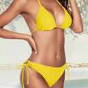 Women String Bikini Set Halter Side Tie Two Piece Swimsuit Triangle Bathing Suits (Yellow, M)
