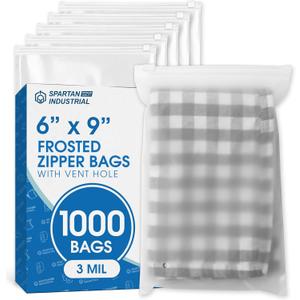 Spartan Industrial - 6" X 9" (100 Count) 3 Mil Frosted Zipper Bags With Vent Hole - Reclosable Packaging Bags for Cosmetics, Prints, Accessories