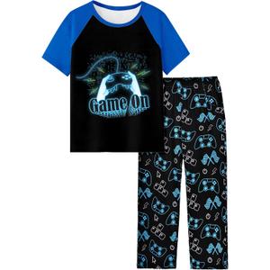 Fiodrimy Boys Pajamas Little Big Boys Short Sleeves and Pants Pajamas 2-Piece Pjs Set Kids Sleepwear Cool Gamer Size 8