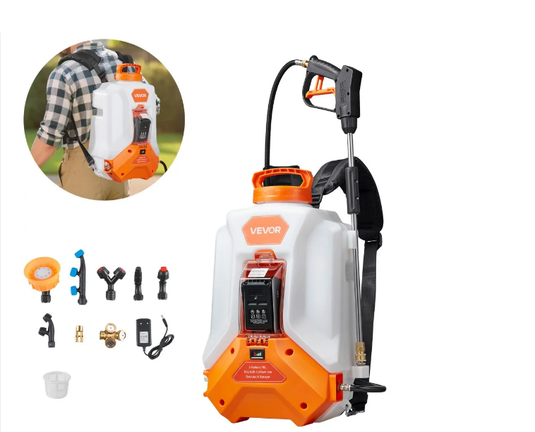 VEVOR Battery Powered Backpack Sprayer, Electric Back Pack Sprayer 4 Gallon, 2 Wands & 8 Nozzles, Adjustable 0-90 PSI, 4H Runtime, Portable Lawn & Garden Sprayers for Weeding, Spraying, Cleaning,Battery kit included