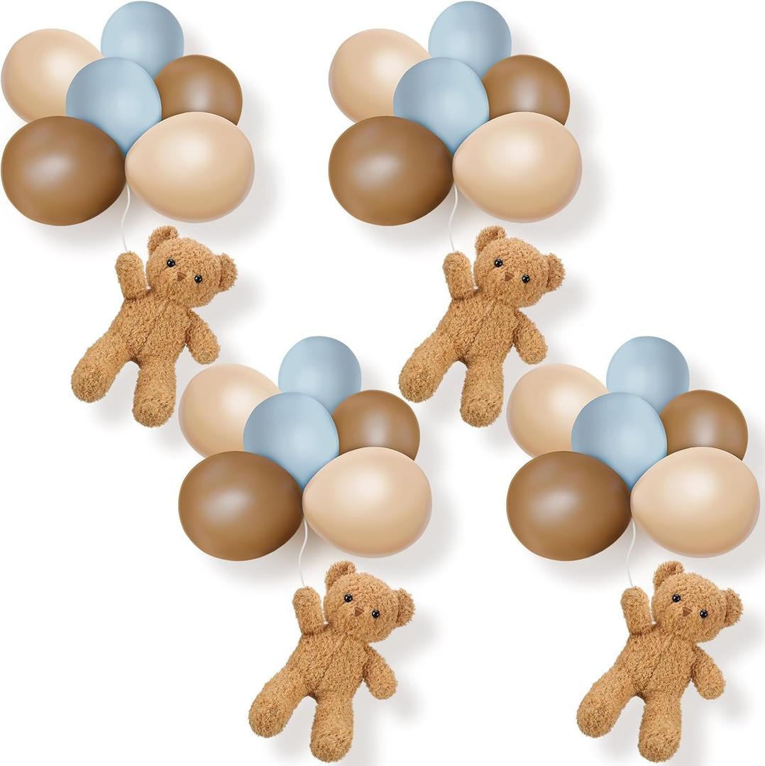 Gejoy 4 Set Floating Bear Balloon Decoration Baby Shower Decoration Brown Blue Balloon Plush Bear Kit Beige Latex Balloon for Garland Arch We Can Bear Wait Gender Reveal Party Birthday Supplies