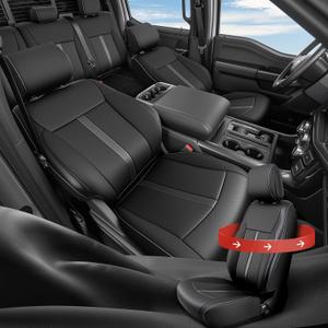 CreekT Full Set Leather Seat Covers for Ford F150 2015-2025, Waterproof Truck Pickup Seat Covers Fit for Ford F-150 Accessories, for Ford F-150 2015-2025 Super Crew/Crew Cab(XL,XLT) (Black)