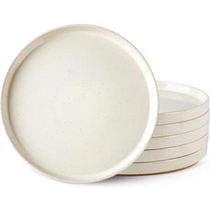 AmorArc Ceramic Dinner Plates Set of 6, 10.25 Inch Stoneware Plates for Kitchen,Modern Flat Dinnerware Dishes Set,Microwave& Dishwasher Safe, Scratch Resistant-Beige