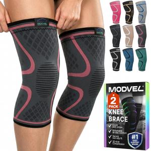 Modvel 2 Pack Knee Brace for Women & Men - Knee Support for Walking, Knee Compression Sleeves for Pain Relief, Knee Sleeves for Women, Knee Sleeves for Men, Knee Brace for Sports, Workouts & Arthritis