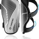 Shin Guards Soccer Kids Youth, CE Certified Airsfish Shin Guard Protection Gear for 2-18 Years Old Boys Girls Teenagers High Impact Resistant Breathable Comfortable 1 Pair 4 Sizes (XX-Small, Light Grey+Black Wave)