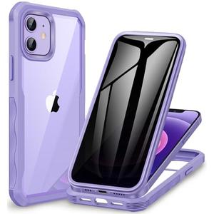 CENHUFO Privacy for iPhone 12 Case/iPhone 12 Pro Case, Full Body Phone Case with Built-in Tempered Glass Privacy Screen Protector and Camera Lens Protector, Shockproof Bumper Clear Cover -Purple