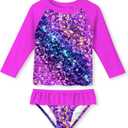 UNIFACO Toddler Girls Swimsuits 3D Glitter Sequins Bathing Suit Long Sleeve Rashguard Set 1-2T