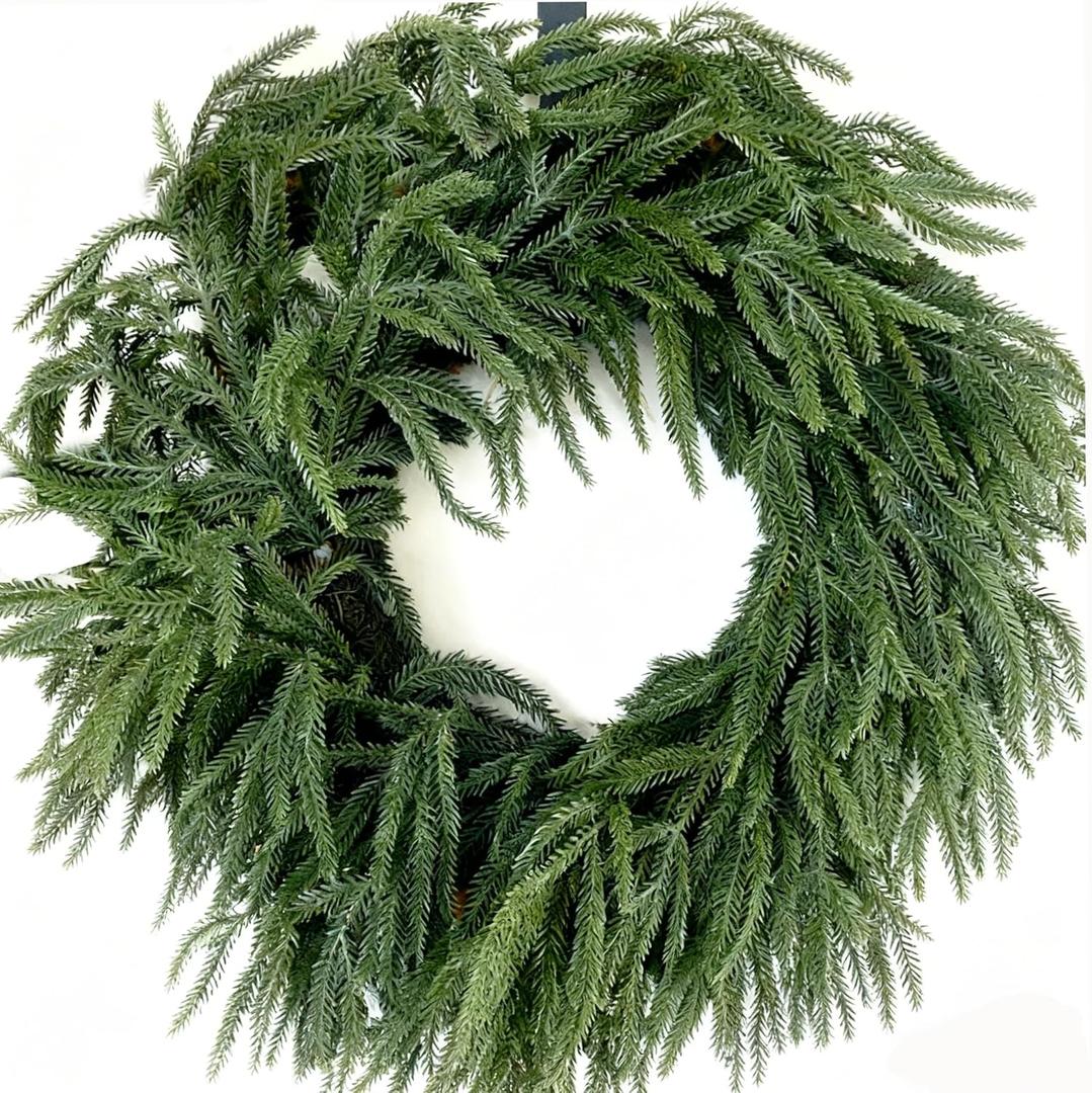 Large Christmas Wreath for Front Door Soft Touch Green Norfolk Pine Wreath for Indoor Outdoor Window Wall, Winter Holiday Home Decor