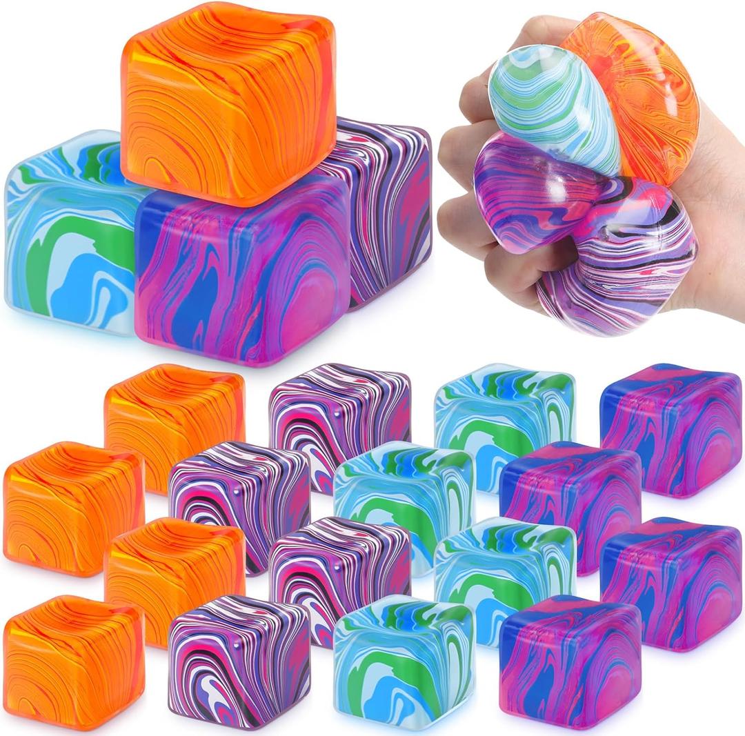 Gemscream 20 Pack Stress Ice Cube Balls Bulk Anxiety Relief Sugar Balls Soft Fidget Gummy Squeeze Sensory Cube for Adults Maltose Flow Pattern for Anxiety Relief Party Favors Prizes (4 Color)