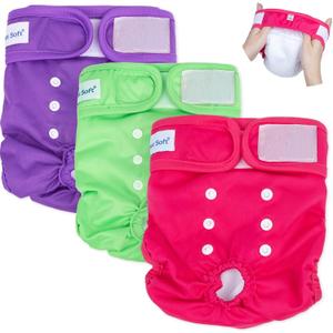 Pet Soft Washable Female Diapers (3 Pack) Female Dog Diapers, Comfort Reusable Doggy Diaper for Girl Dog in Period Heat (Classy, L)