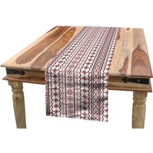 Lunarable Traditional Table Runner, Classic Eastern European Romanian Pattern with Snowflakes Chevrons Pixel Design, Dining Room Kitchen Rectangular Runner, 16" X 72", Red Black