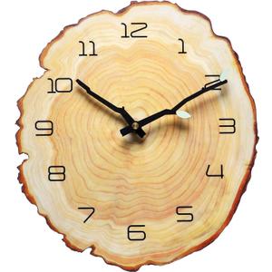 12 Inch Annual Ring Wall Clock - Wood Grain Stump Clock with Arabic Numerals - Battery Powered, Silent Quartz Movement - Decorative for Home, Living Room, Office - Size: 10.55"W x 11.88"H