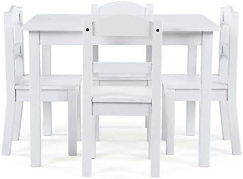 Humble Crew Kids Wooden Table and 4 Chairs Set, White - Kids Table and Chair Set for Toddlers and Children for Arts, Crafts, and Snack Time - Sturdy, Durable Toddler Activity Table