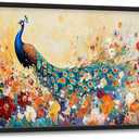 Large Peacock Framed Wall Art Peacock Floral Canvas Wall Decor Pictures Print Painting Artwork Modern Home Decorations for Living Room Bedroom Office 36 x 24 inch