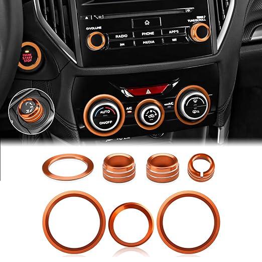 Auovo Radio Knob Cover for Subaru Crosstrek Accessories 20182023 / Impreza 20172023/ Forester 20192024 AC Knob Outer Ring Air Conditioner Volume Tune Knob Trim 7pcs (Sun Orange, A)