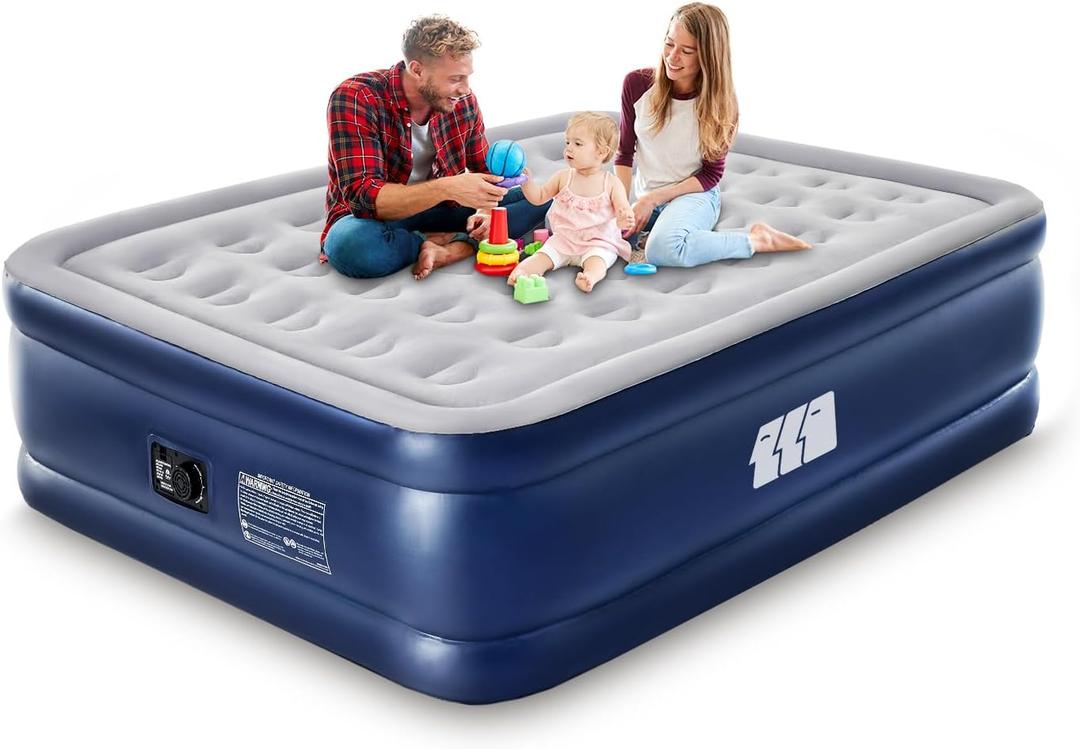 Full Air Mattress with Built in Pump,18" Raised Blow up Air Bed,3 Mins Quick Self-Inflation/Deflation,600lbs Max, Strong Support,Foldable Inflatable Mattress for Camping/Home/Guests/Travel (Navy)