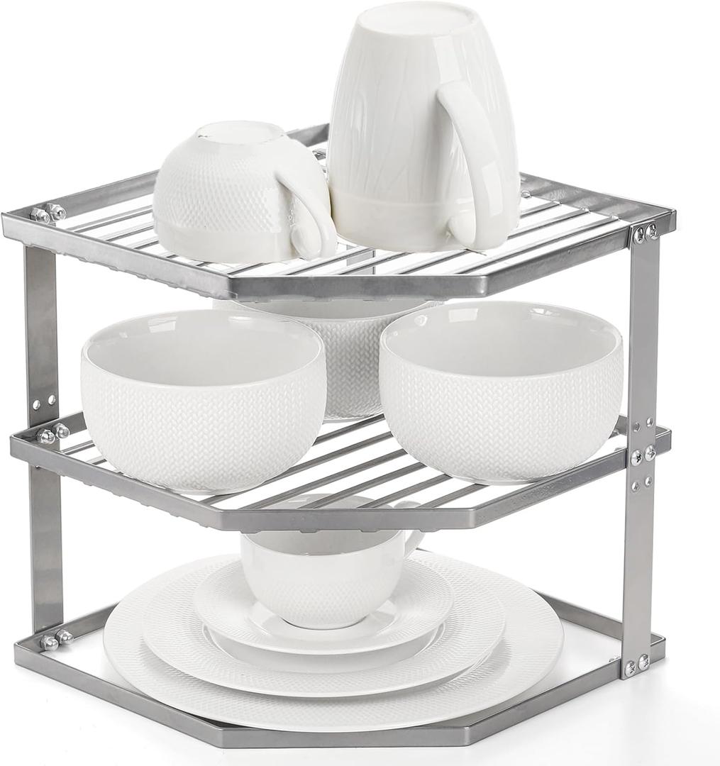 Nicunom Kitchen Corner Shelf Rack, 3-Tier Corner Rack Multipurpose Countertop Corner Shelf Storage Organizer for Plates, Dishes, Cabinet & Pantry Organizer