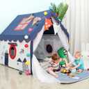 Kids Tents Indoor Playhouses Boys 9.9Ft Star String Lights Blue Tent for Upgraded Large and Longer Curtain with Colorful Accessories Decoration 50.4" x 47.3"