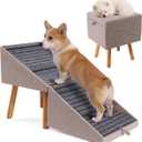 Dog ramp for Small Dogs, 2-in-1 Pet Steps & Ottoman - Foldable Dog ramp for Couch, Non-Slip Wooden Pet ramp for Puppy Senior Injured Dogs (Light Brown, XL (17.13H)