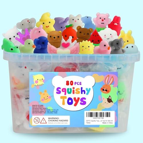 80Pcs Party Favors for Kids 4-8, Kawaii Squishies Mochi Squishy Toy Bulk Fidget Sensory Toys Birthday Gifts for Boys Girls, Easter Basket Stuffers Egg Fillers Treasure Box Classroom Prizes Goodie Bag
