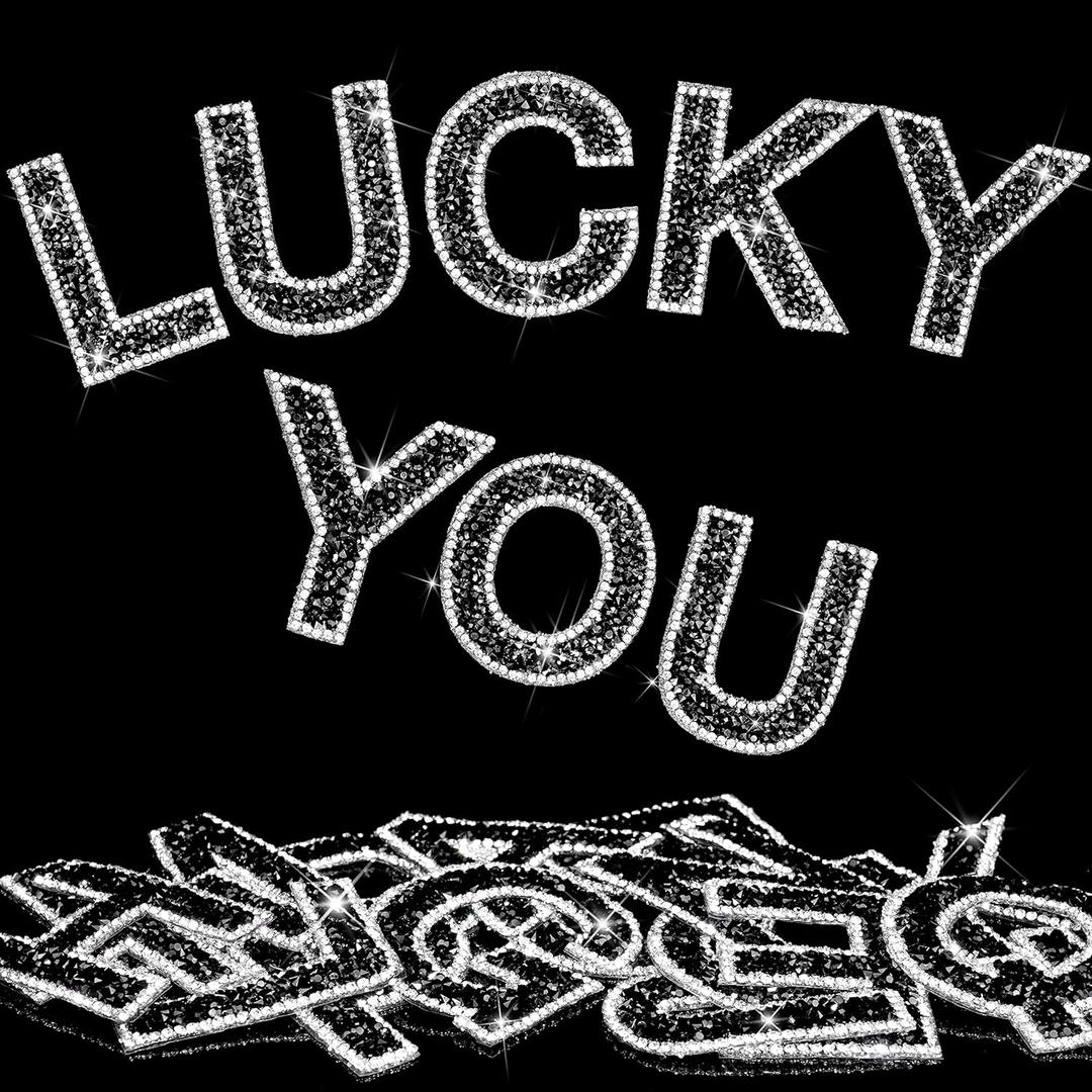 Locacrystal 34Pcs Rhinestone Letter Stickers Bling Glitter Alphabet A-Z Letters Self-Adhesive Crystal Rhinestones Word Sticker Iron on Letters for Clothing Art Crafts DIY Decors(Black+White,2.24")
