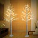 2 Pack 6FT Lighted Birch Tree, Prelit Artificial Christmas Tree with 120 LED Lights, White Tree with Timer, Indoor Outdoor Christmas Decorations for Home, Yard, Party, Wedding Holiday Decor