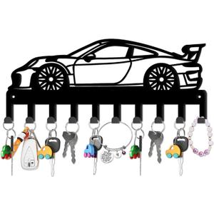 SUPERDANT Car Metal Key Hook Vintage Race Car Decorative 10 Hooks Black Key Holder Organizer Wall Hanging Hooks Personalized Hanger Dog Leash Hanger for Home Kitchen Entryway Wall Front Door