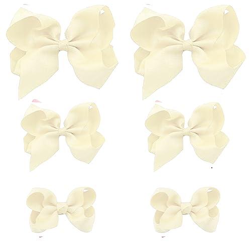 Ivory Bows for Girls,6PCS Hand-made Grosgrain Ribbon Hair Bows Alligator Clips Hair Accessories for Little Teen Toddler Girls Kids (Ivory)