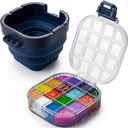 DUGATO Airtight Watercolor Palette Box (16-Well) with Lid & Collapsible Brush Basin - Portable Paint Saver for Acrylic, Gouache, Oil - Travel Art Supplies (Blue)