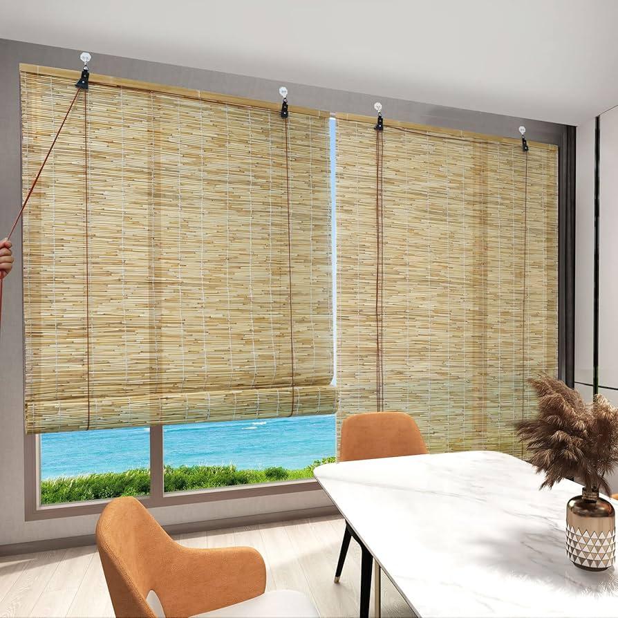 Bamboo Blinds for Interior Windows, Custom Bamboo Shades for Indoor Windows, Roller Shades for Indoor Window and Outdoor Patio, Easy to Install for Decks, Porches, Backyards