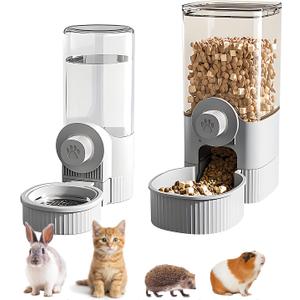 GPY Automatic Hanging Gravity Pet Feeder and Water Dispenser Set ，Automatic Rabbit Feeder and Dog Water Dispenser for Dogs Cats Pets Animals Large Capacity (Blue Water Feeder&Food Feeder) (Grey)
