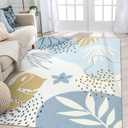 Lahome Boho Blue Area Rug for Living Room - 5x7 Rug Machine Washable Non-Slip Soft Bedroom Rugs Ultra-Thin Large Rug for Dining Room, Botanical Print Indoor Modern Rug for Classroom Nursery Office