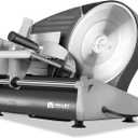 Meat Slicer, Electric Deli Food Slicer, with 8.7" Stainless Steel Blade, 180 W, Adjustable Thickness for Home Use, Easy to Clean, Cuts Meat, Bread, Cheese and Deli, Black (Black+220mm+Alu Cover+Stainless&Removable Pusher)