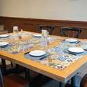 Round Wipeable Placemats Set of 4  Faux Leather Round Table Mats, Waterproof & Washable Vinyl Placemats, Circle Design for Dining Table Decor Charcoal Blue