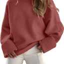 ANRABESS Women's Oversized Sweaters 2025 Long Sleeve Fuzzy Knit Casual Chunky Pullover Sweater Fall Outfits Clothes (Medium, Rust - Birck Red)