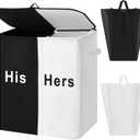 DoubleFill 154L Large Double Laundry Hamper with Lid and Removable Bags Laundry Basket 2 Section Collapsible Dirty Clothes Hamper for Bathroom Bedroom for Husband&Wife Parents or Couple(His Hers)