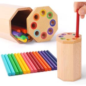 Montessori Toys for 1-3 Year Old: Wooden Learning Color Sorting Sticks Toys for Toddlers Age 1 2 3, Educational Fine Motor Developmental Sensory Matching Game Activities, 12 18 24 Month Kid Boy Girl