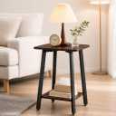 King Oasis 2-Tier Small Side Table for Living Room, End Table with Storage Shelf, Wood & Metal Bedside Table Nightstand for Small Spaces, Sturdy Sofa Side Table for Bedroom, Rustic Brown